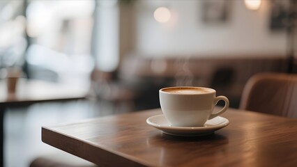 Obraz premium Freshly Brewed Cappuccino on Wooden Table