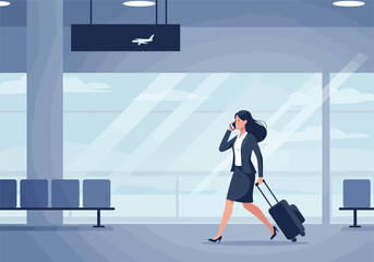 An ambitious business builder and successful woman walking through the airport terminal for her next corporate travel engagement
