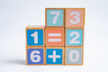 Math number colorful on white background, education study mathematics learning teach.