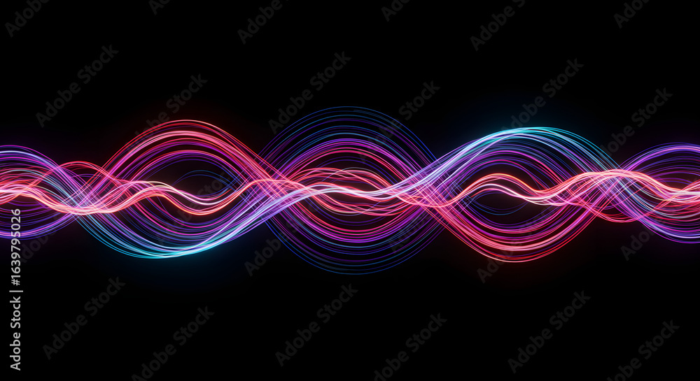 Aufkleber abstract waveform visualization with vibrant colors on a black background depicting energy and techn