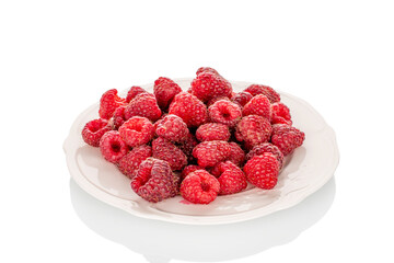 Sweet ripe raspberries isolated on white background, macro.