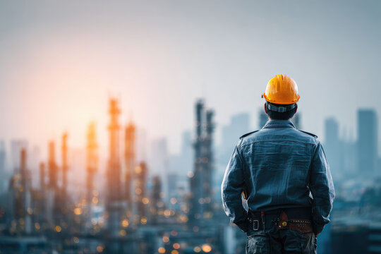 Asian engineer smart city industry background, sustainable power saving energy management smart factory technology, oil and gas plant background