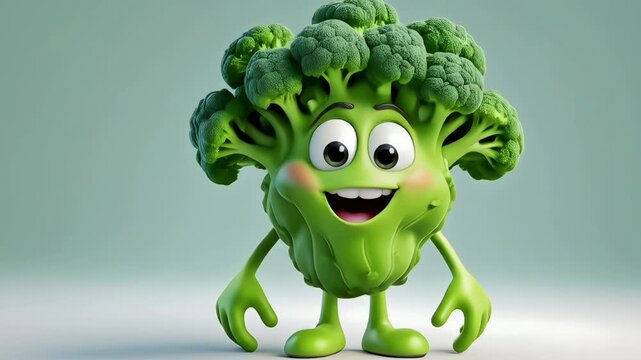 Happy Cartoon Broccoli Character with Big Smile and Open Arms, Cute Green Vegetable Mascot for Healthy Eating, Kids Nutrition, and Fun Food Education Concept