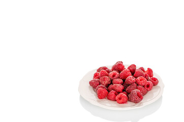 Sweet ripe raspberries isolated on white background, macro.