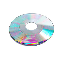 Circular, iridescent disc with a central hole.  Colorful, holographic reflections.  Digital,  graphic depiction