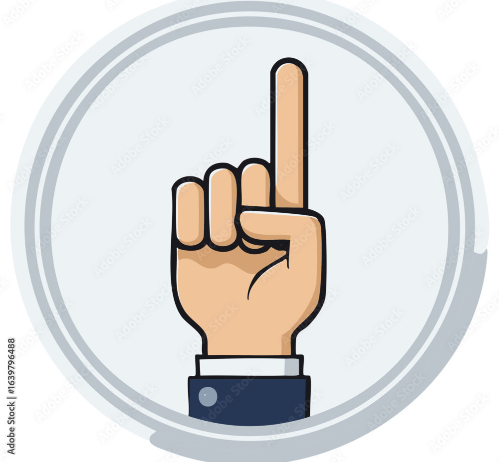Poster hand with index finger pointing upwards in a circular frame vector illustration