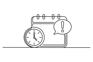 One Line Drawing of Alarm Clock with Speech Bubble – Minimal Reminder Vector Illustration