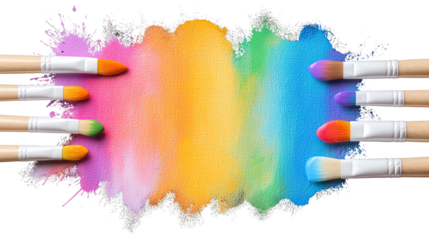 Colorful paint strokes with paintbrushes, showcasing vibrant hues for artistic expression.