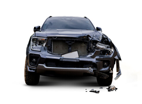 Wrecked car at red light with social media icons, symbolizing distracted driving, drunk driving, and online reactions on transparent background