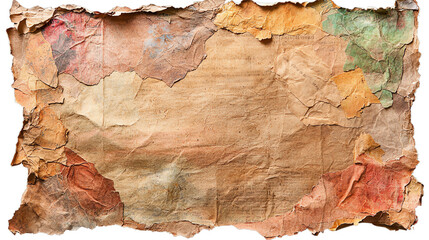 Torn vintage paper background with faded colors and textures, perfect for artistic designs and presentations.