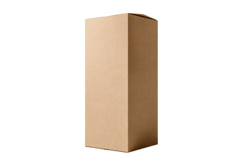 Fototapeta premium A light beige cardboard box, upright and in profile view. Simple, rectangular shape, no visible markings or text