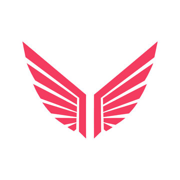 Dynamic Red Abstract Wings Graphic with Geometric Feather Design.
