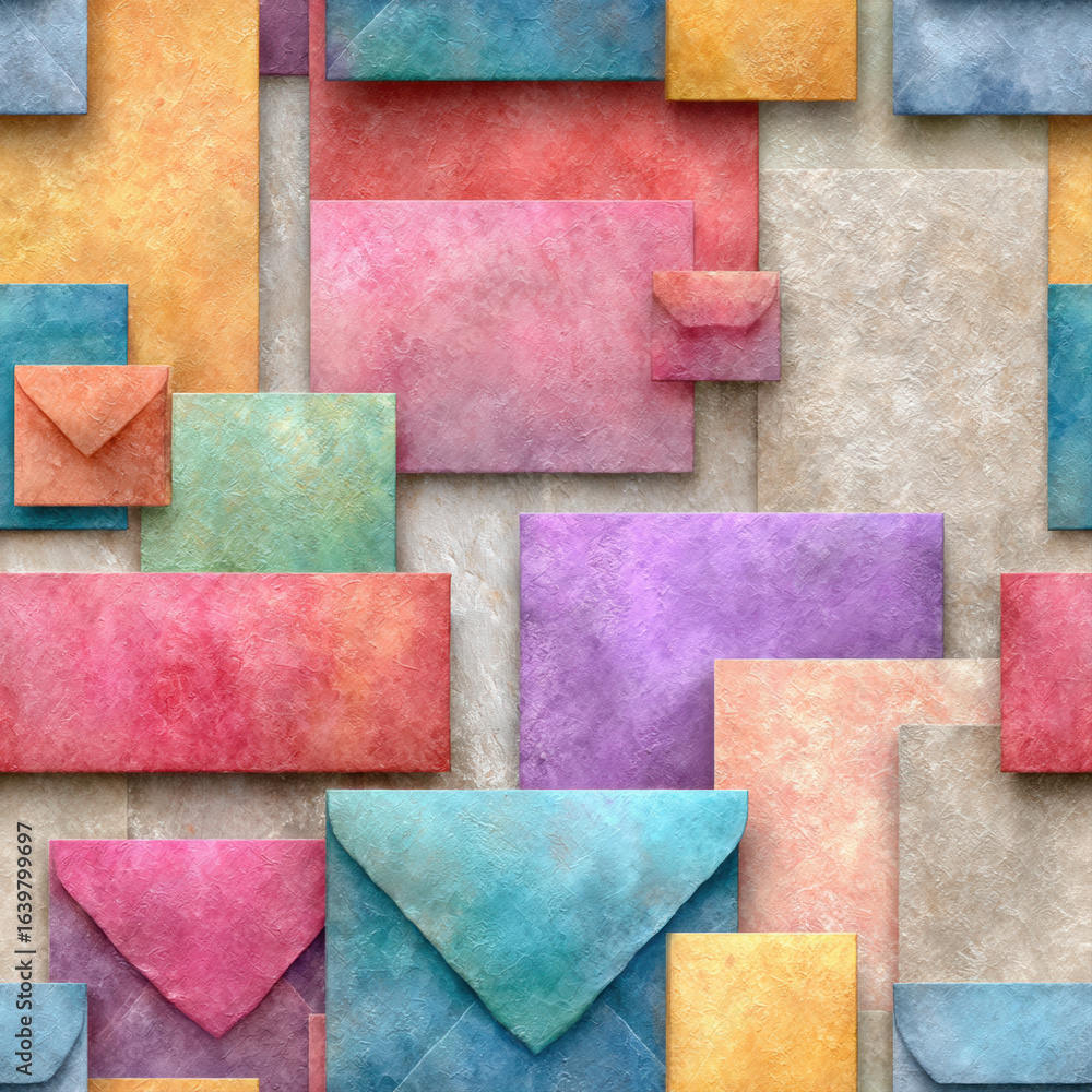 Aufkleber seamless, colorful envelopes layered in a textured pattern create a vibrant visual tapestry.