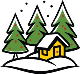 Naklejka premium Decorated Christmas Pine Tree with Gifts, Ornaments, Lights and Star