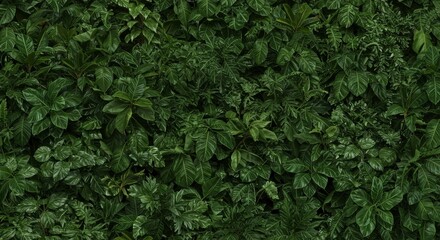 Obraz premium Dense wall of lush green leaves and tropical foliage