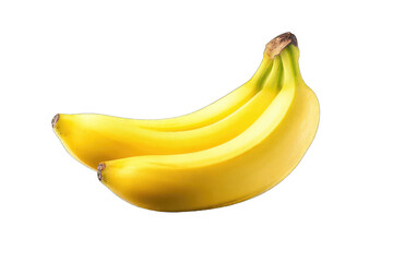 Two ripe bananas, smooth yellow skin, slightly curved, close-up