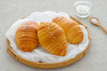 Shio Pan, Japanese salted roll bread on basket