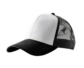 Black and white trucker hat, angled view (1)