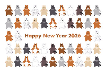 2026年年賀状イラスト（いろんな種類のかわいい馬模様）