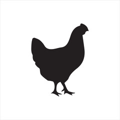 Black silhouette of chicken standing on white background vector illustration
