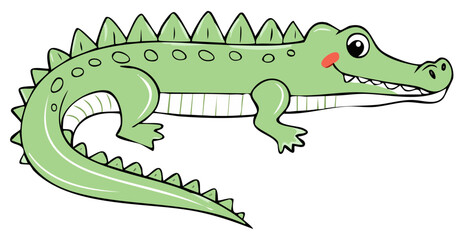 Obraz premium Friendly happy green cartoon alligator character with a big smile and spiky back