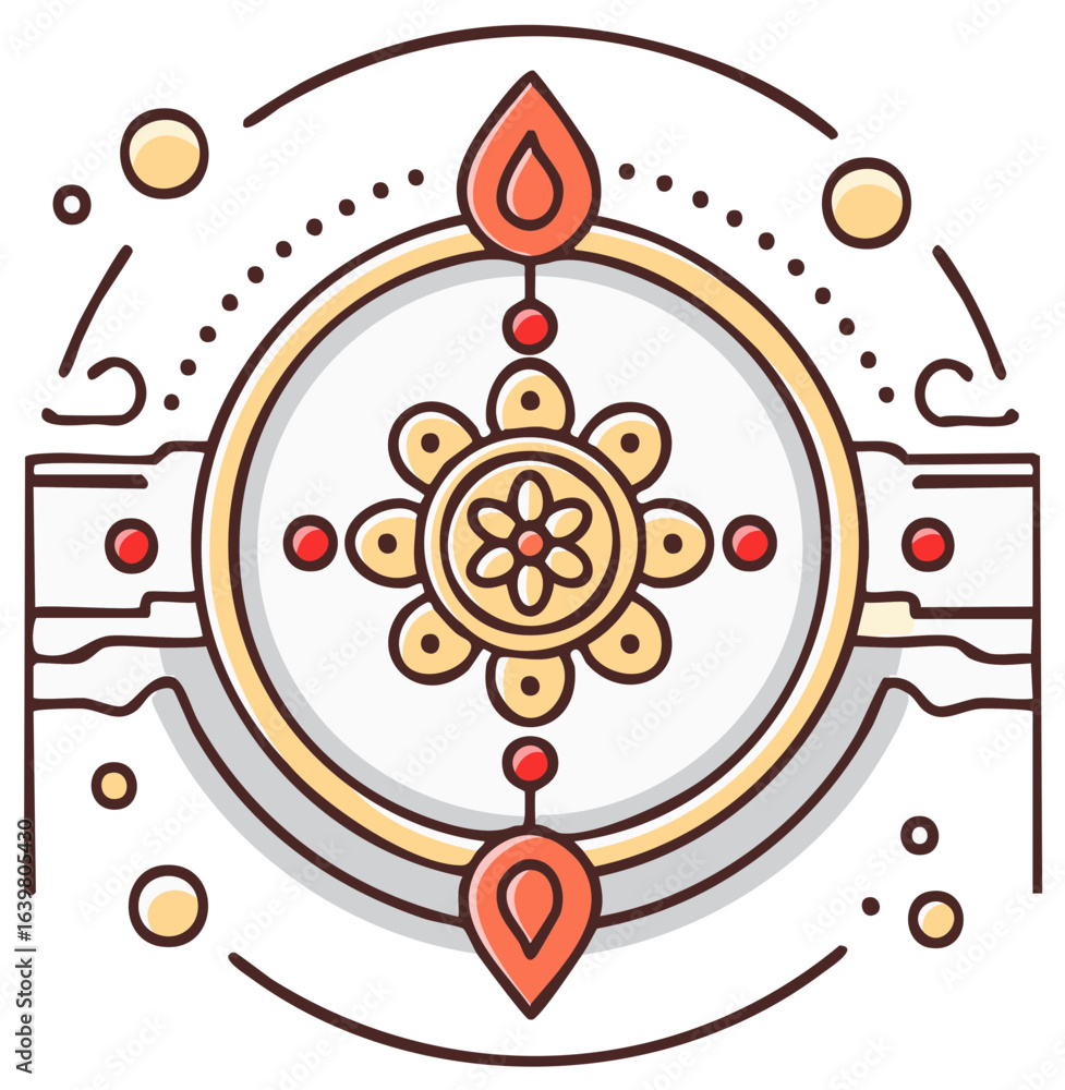 Poster stylized circle composition with floral elements and abstract features in decorative layout