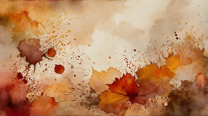Watercolor Autumn Leaves Background – Warm Rustic Seasonal Art