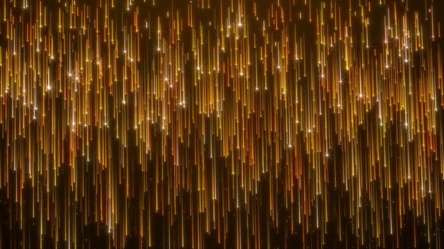 Golden Sparkling Streaks with Falling Particles on Dark Background