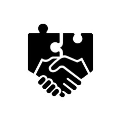 Interlocking puzzle pieces with business handshake icon