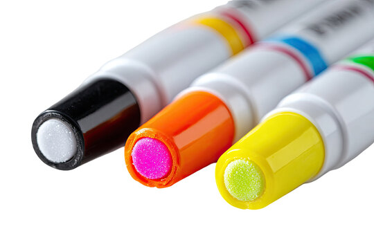 Close-up of four colorful marker tips