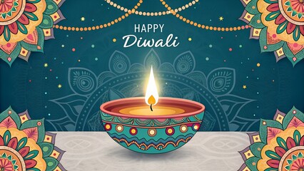 Diwali festival holiday design with paper cut style of Indian Rangoli on Purple background