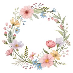 delicate watercolor wreath of mixed wildflowers spring design