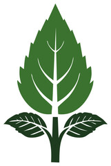 Stylized green plant with leaves icon for nature growth and ecology logo