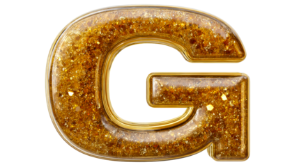 Gold letter G transparent PNG with glittering particles inside