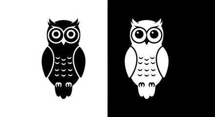 Two contrasting stylized owl icons, one black on white and one white on black, depicting positive and negative space.