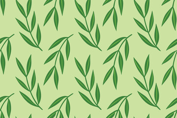 A vibrant seamless vector illustration of a green bamboo pattern with delicate leaves and branches, perfect for a natural wallpaper design