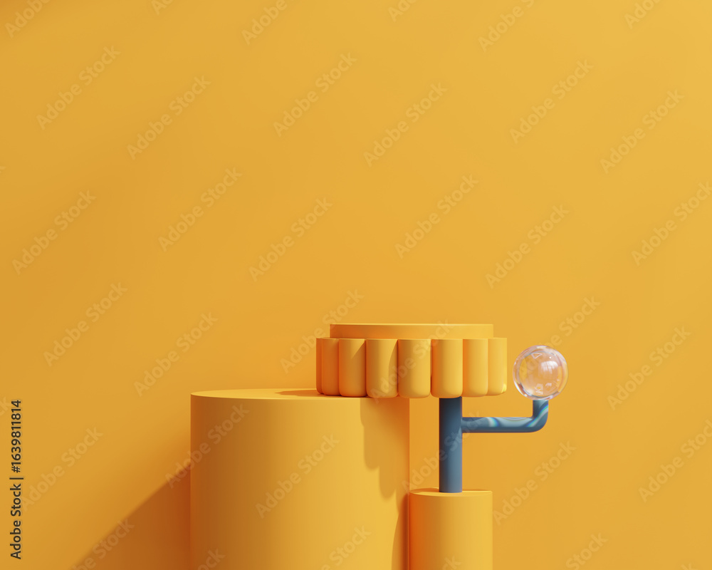 Poster yellow minimal backdrop podium platform for product display presentation 3d rendering