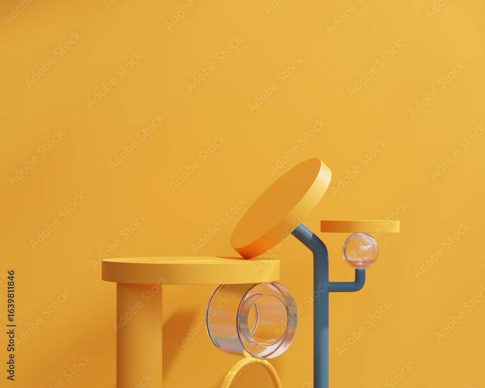 Poster yellow minimal backdrop podium platform for product display presentation 3d rendering