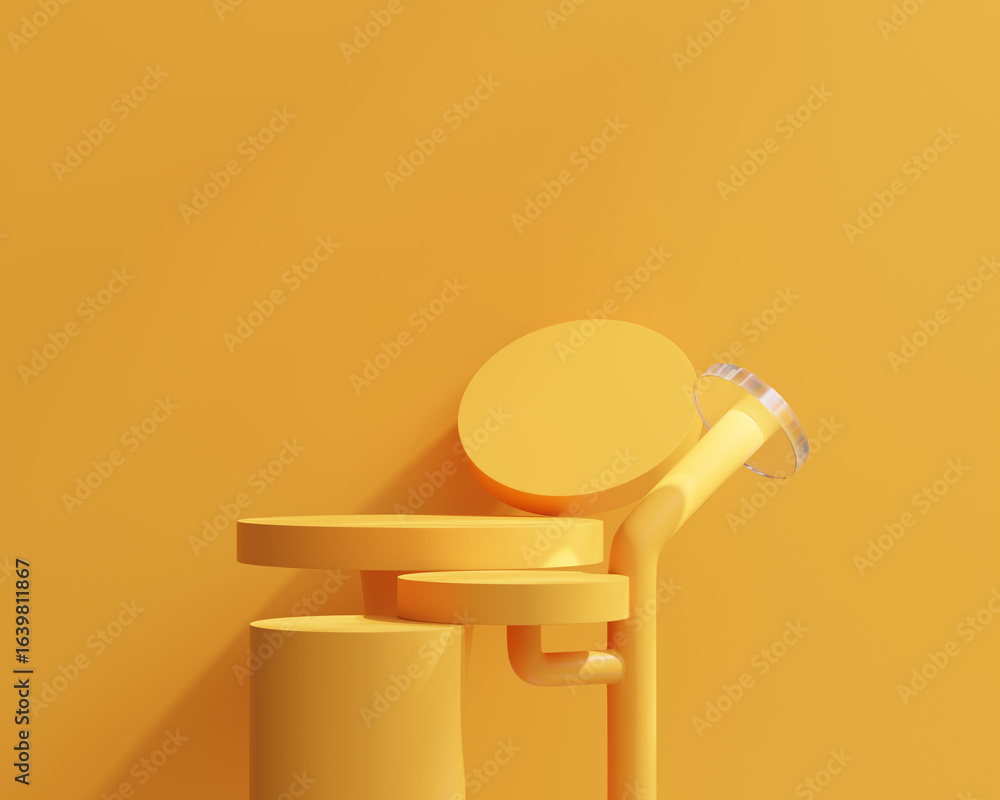 Poster yellow minimal backdrop podium platform for product display presentation 3d rendering