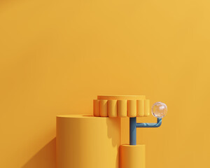 Yellow Minimal Backdrop Podium Platform For Product Display Presentation 3D Rendering