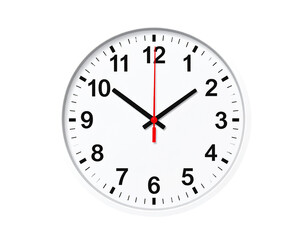 Round Wall Clock with Black Numbers and Red Second Hand Isolated on Transparent Background