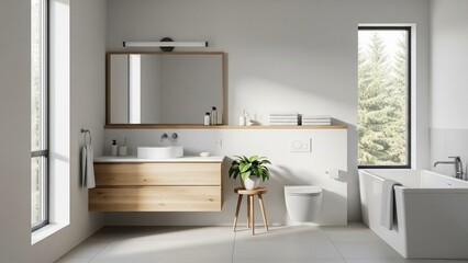 Modern bathroom with white furniture