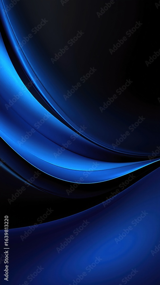 Poster a vibrant blue background features an intricate pattern of bold black and white lines, creating a st