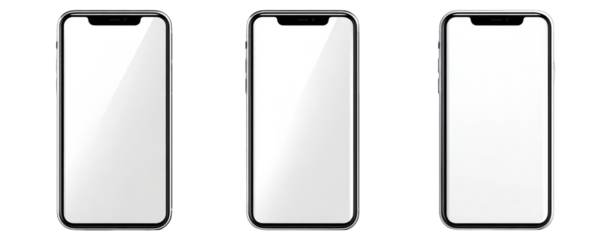 Three smartphone displays with dark gray frames