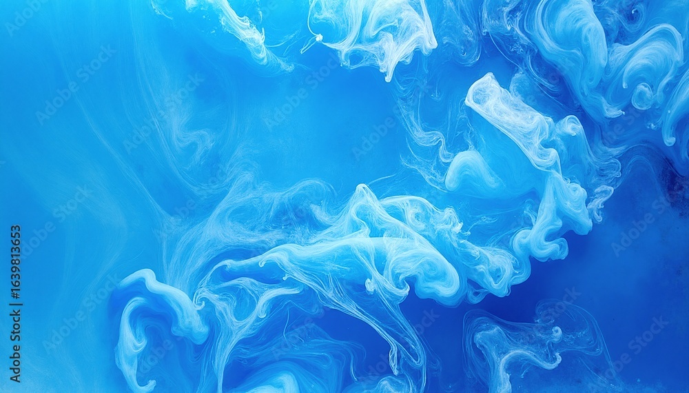 Poster a vibrant blue background adorned with elegant white swirls, creating a dynamic and artistic pattern