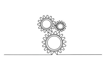 Continuous One Line Drawing of Cogwheels &ndash; Minimal Industry Vector Illustration
