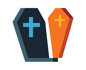 Obraz premium Coffin and Cross Vector Illustration Clipart, Gothic Funeral Symbol Design Art