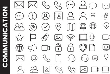 Communication & Contact Info Line Icon Set. Web, UI & Business App Symbols.