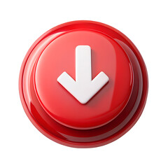 Red download button with white arrow isolated on transparent background