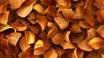 A vibrant close-up of golden-brown petals scattered across a surface, showcasing their intricate textures